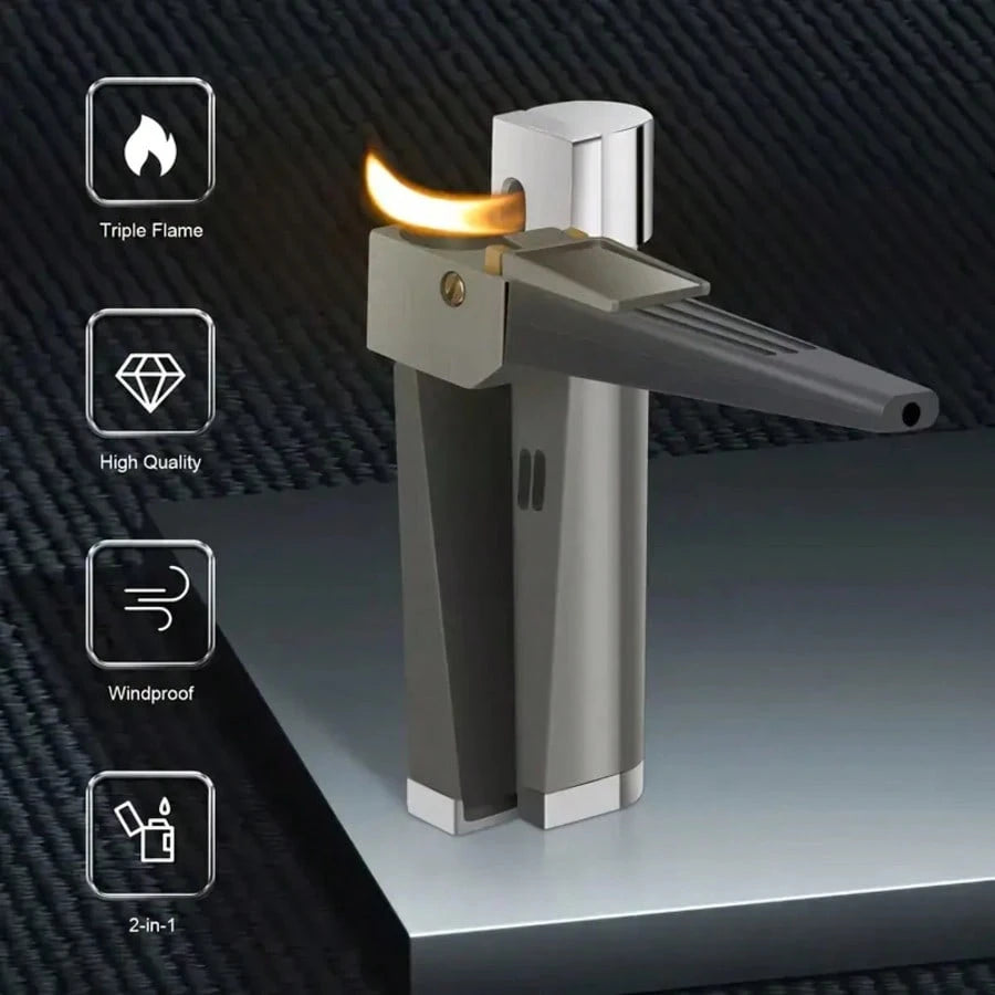 2-in-1 Function Inflatable Oblique Flame Lighter with Open Flame - Portable Pipe Lighter